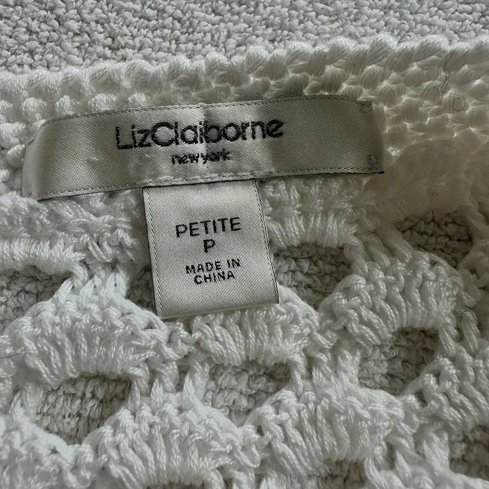 Liz Claiborne 100% COTTON White Hollow Out Open Front Cardigan Medium - Picture 5 of 7